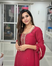 Beautiful Ashu Reddy in a Red Kurta Suit Photos 03