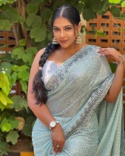 Sexy Reshma Pasupuleti in a Light Blue Sequin Saree Pictures 02