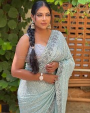 Sexy Reshma Pasupuleti in a Light Blue Sequin Saree Pictures 08