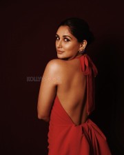 Glamorous Nikita Dutta in a Halter Neck Backless and Thigh Slit Red Dress with Nude Makeup Pictures 03