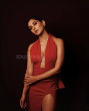 Glamorous Nikita Dutta in a Halter Neck Backless and Thigh Slit Red Dress with Nude Makeup Pictures 06