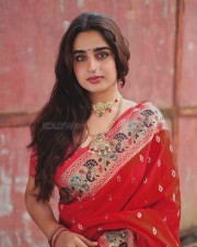 Stunning Ayesha Khan in a Red Printed Silk Saree Photos 02