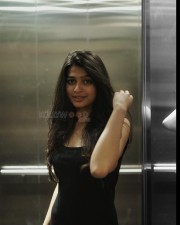 Pretty Ananthika Sanilkumar in the lift in a Black Sleeveless Bodycon Dress Photos 02