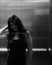 Pretty Ananthika Sanilkumar in the lift in a Black Sleeveless Bodycon Dress Photos 03