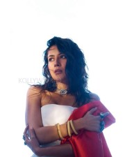 Sexy Shehnaaz Gill in a White Off Shoulder Dress with a Red Cape Pictures 05