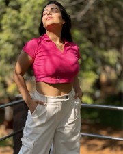 Sexy Aanchal Munjal in a Short Sleeved Pink Crop Top Photos 02