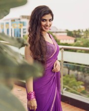 Attractive Pragya Nagra in a Purple Saree with Sleeveless Blouse Photos 04