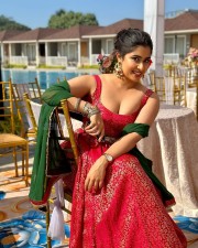 Curvy Beauty Nikita Sharma in a Red Zarisha Suit Photoshoot Stills 02