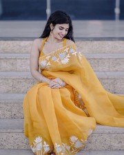 Glam Pragya Nagra in a Printed Yellow Saree with a Sleeveless Blouse Pictures 01