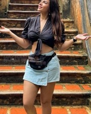 Sexaholic Actress Shama Sikander in a Mini Denim Shorts and Satin Black Top Photos 01