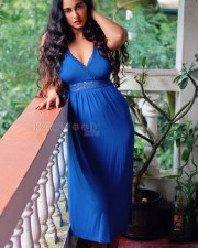 Dazzling Megha Shukla in a Blue Maxi Dress with Plunging Neckline Photos 02