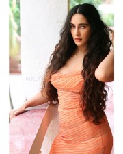 Hot and Sexy Megha Shukla in an Orange Bodycon Dress Pictures 01