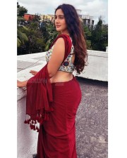 Hypnotic Megha Shukla in a Red Saree with Sleeveless Multi Coloured Blouse Photos 03