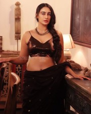 Sexy Damsel Megha Shukla in a Black Saree with a Shimmery Sleeveless Blouse Pictures 05