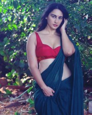 Stunning Megha Shukla in a Green Saree with a Sleeveless Red Blouse Photos 04