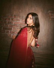 Beautiful Suhana Khan in a Crimson Red Saree with a Matching Red Blouse Photos 09