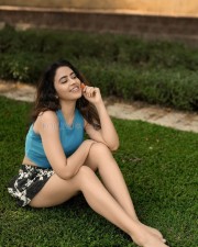 Ranga Ranga Vaibhavanga Actress Shobhita Rana in a Short Blue Crop Top and Printed Black Mini Skirt Photos 01