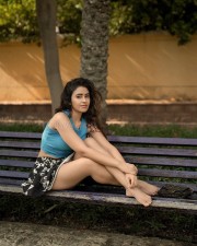 Ranga Ranga Vaibhavanga Actress Shobhita Rana in a Short Blue Crop Top and Printed Black Mini Skirt Photos 02