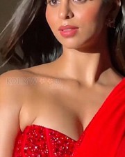 Sizzling Hot Suhana Khan in a Red Saree with Corset Blouse Photos 01