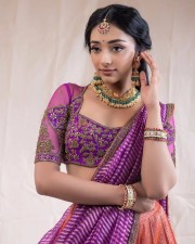 Beautiful Actress Preity Mukhundhan in a Purple Kanchipuram Half Saree Set Photos 07