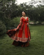 Kannappa Actress Preity Mukhundhan in a Maroon Designer Lehenga Photos 02