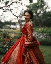 Kannappa Actress Preity Mukhundhan in a Maroon Designer Lehenga Photos 04