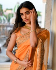 Mr Bachchan Heroine Bhagyashri Borse in an Orange Saree Photos 03