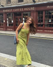 Beautiful Jiya Shankar in an Olive Midi Dress outside The Market Coffee House and Bar in London Photos 02