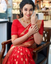 Beautiful Alice Christy Gomez in a Red Silk Saree Photos 02