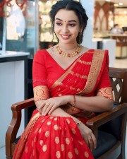 Beautiful Alice Christy Gomez in a Red Silk Saree Photos 03