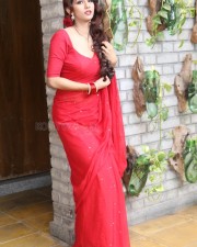 Saaree Movie Heroine Aaradhya Devi Red Saree Photos 38