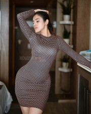 Sexy Priyanka Kholgade in a Brown Dotted Mini Bodycon Dress Photos 06